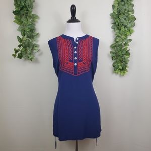 Charming Charlie Navy Blue Embroidered Tunic Top